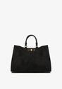 Czarna Torebka Typu Shopper z Imitacji Zamszu z Rączkami i Paskiem Crossbody Temige