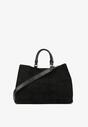 Czarna Torebka Typu Shopper z Imitacji Zamszu z Rączkami i Paskiem Crossbody Temige