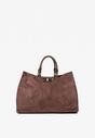 Brązowa Torebka Typu Shopper z Imitacji Zamszu z Rączkami i Paskiem Crossbody Temige