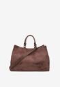 Brązowa Torebka Typu Shopper z Imitacji Zamszu z Rączkami i Paskiem Crossbody Temige
