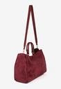 Bordowa Torebka Typu Shopper z Imitacji Zamszu z Rączkami i Paskiem Crossbody Temige