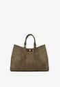 Zielona Torebka Typu Shopper z Imitacji Zamszu z Rączkami i Paskiem Crossbody Temige