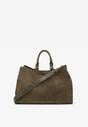 Zielona Torebka Typu Shopper z Imitacji Zamszu z Rączkami i Paskiem Crossbody Temige