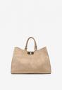 Beżowa Torebka Typu Shopper z Imitacji Zamszu z Rączkami i Paskiem Crossbody Temige
