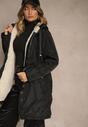 Czarna Kurtka Parka w Stylu Casual Ocieplana Futerkiem Olleania