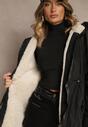 Czarna Kurtka Parka w Stylu Casual Ocieplana Futerkiem Olleania