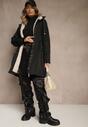 Czarna Kurtka Parka w Stylu Casual Ocieplana Futerkiem Olleania