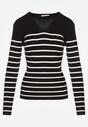 Czarna Bluzka z Bawełną z Motywem Pasków i Guzikami Serisse
