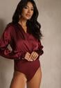 Bordowe Kopertowe Body z Satyny Violsova