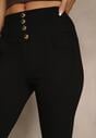 Czarne Spodnie High Waist z Gumką w Talii i Ozdobną Imitacją Guzików Wedevire