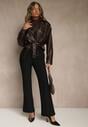 Czarne Spodnie Dzwony High Waist Ozdobione Metalicznymi Aplikacjami Avonelle