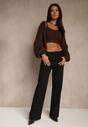 Czarne Bawełniane Jeansy High Waist z Szerokimi Nogawkami Leetie