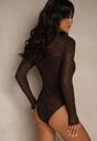 Brązowe Body Typu Longsleeve z Koronki Eseiana