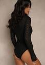 Czarne Body Typu Longsleeve z Koronki Eseiana