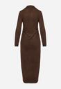 Brązowa Marszczona Sukienka z Imitacji Zamszu o Koszulowym Kroju Esora