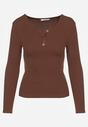 Brązowa Bawełniana Bluzka Longsleeve z Prążkowanej Tkaniny z Guziczkami Amandria