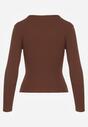 Brązowa Bawełniana Bluzka Longsleeve z Prążkowanej Tkaniny z Guziczkami Amandria