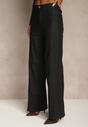 Czarne Spodnie Wide Leg Regular Waist z Imitacji Skóry Lanavea