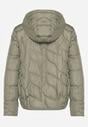 Jasnozielona Kurtka Przejściowa z Kapturem w Oryginalne Pikowane Przeszycia Arivitta