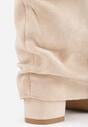 Beżowe Marszczone Kozaki na Słupkowym Obcasie z Wywiniętą Cholewką Runella