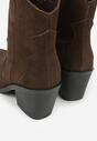 Ciemnobrązowe Skórzane Botki Kowbojki z Metaliczną Aplikacją na Nosku Saneara