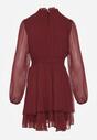 Bordowa Szyfonowa Sukienka Mgiełka o Rozkloszowanym Kroju z Bufiastymi Rękawami Aziva