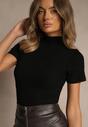 Czarny Wiskozowy T-shirt o Dopasowanym Kroju z Golfem Isomina
