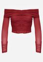 Bordowa Drapowana Bluzka VICES z Odkrytymi Ramionami i Siateczkowymi Rękawami Atevite