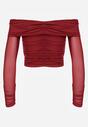 Bordowa Drapowana Bluzka VICES z Odkrytymi Ramionami i Siateczkowymi Rękawami Atevite