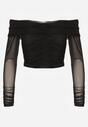 Czarna Drapowana Bluzka VICES z Odkrytymi Ramionami i Siateczkowymi Rękawami Atevite