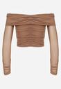 Ciemnobeżowa Drapowana Bluzka VICES z Odkrytymi Ramionami i Siateczkowymi Rękawami Atevite