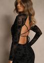 Czarna Sukienka VICES Bodycon z Siateczki Ozdobionej Wzorem w Kwiaty Rivita