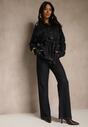 Granatowe Jeansy Straight Leg High Waist Salisae
