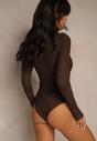 Brązowe Body Longsleeve z Kopertowym Dekoltem w Kwiatowy Print Zenneva