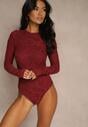 Bordowe Body Longsleeve z Koronki z Bawełną Zenisesa