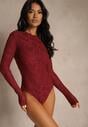 Bordowe Body Longsleeve z Koronki z Bawełną Zenisesa