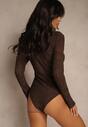 Brązowe Body Longsleeve z Koronki z Bawełną Zenisesa