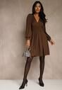 Brązowa Sukienka z Wiskozą o Rozkloszowanym Kroju Selaitea