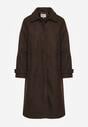 Brązowy Płaszcz Jednorzędowy z Wiskozą i Wełną Typu Trencz Maitila