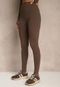 Brązowe Legginsy High Waist Ozdobione Przeszyciem Belanessa