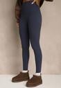 Granatowe Legginsy High Waist z Szeroką Gumką w Talii Aithala