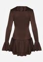 Brązowa Sukienka o Taliowanym Kroju z Falbanami Tiseania