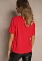 Czerwony T-shirt z Dzianiny z Dekoltem w Serek Fenalise