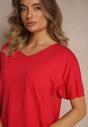 Czerwony T-shirt z Dzianiny z Dekoltem w Serek Fenalise