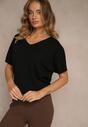 Czarny T-shirt z Dzianiny z Dekoltem w Serek Fenalise