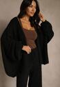 Czarny Niezapinany Kardigan Nietoperzowy z Dodatkiem Wełny i Wiskozy Rallidia