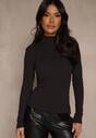 Czarna Klasyczna Bluzka Longsleeve z Golfem Raleia