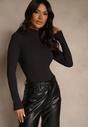 Czarna Klasyczna Bluzka Longsleeve z Golfem Raleia