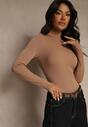 Ciemnobeżowa Klasyczna Bluzka Longsleeve z Golfem Raleia