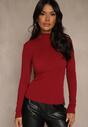 Bordowa Klasyczna Bluzka Longsleeve z Golfem Raleia